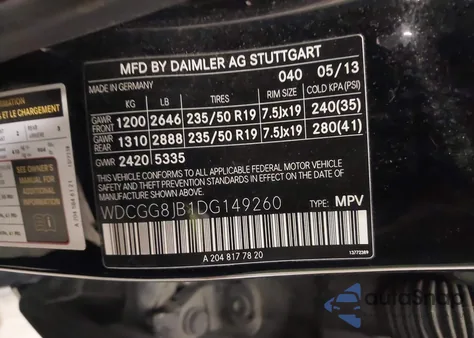 2013 Mercedes-Benz Glk 350 4Matic из США, поврежденный, VIN WDCGG8JB1DG149260